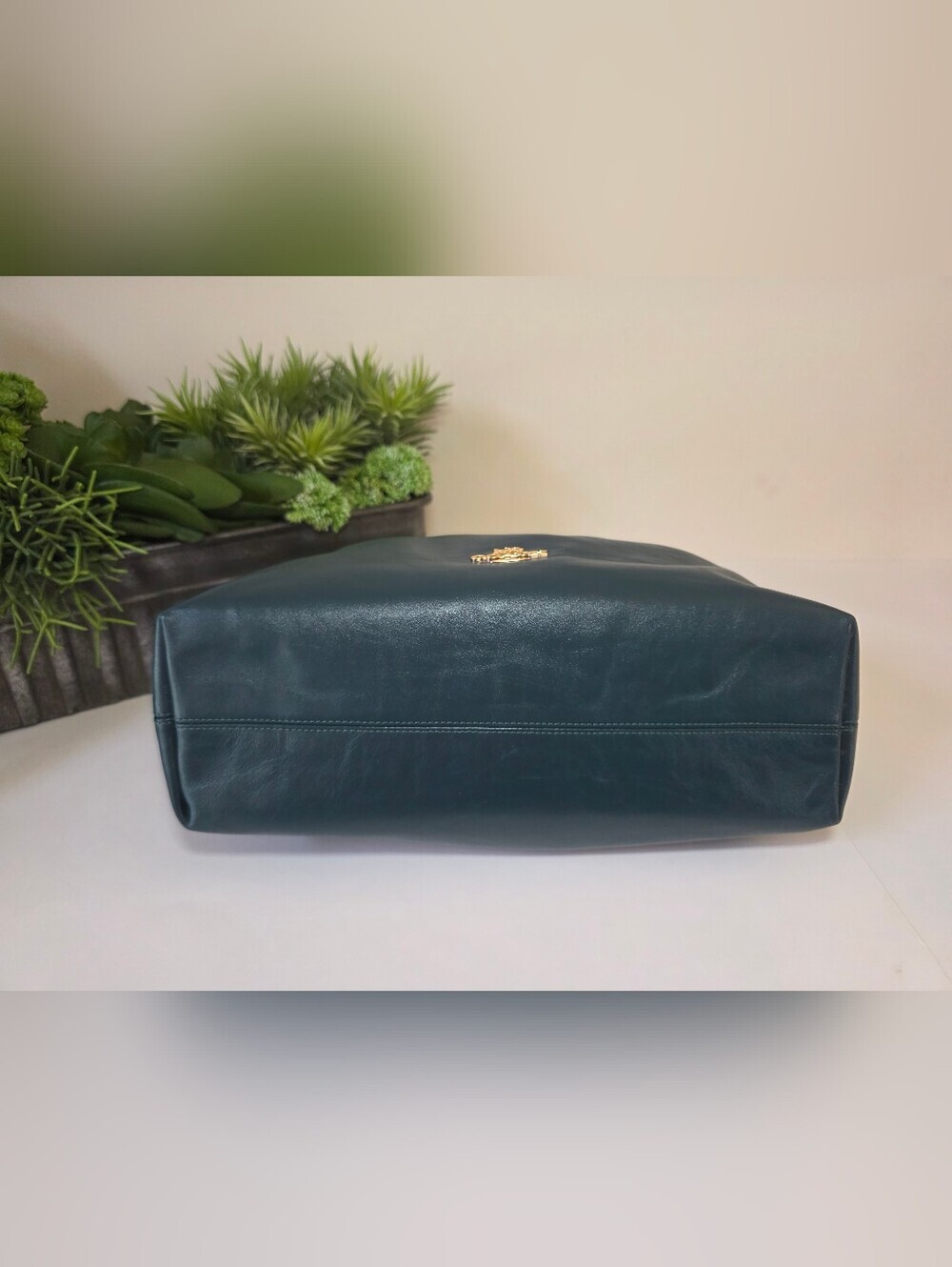 Coach Evelyn Shoulder Bag Dark Teal Smooth Leather Gold Chain- NWT - Picture 8 of 13